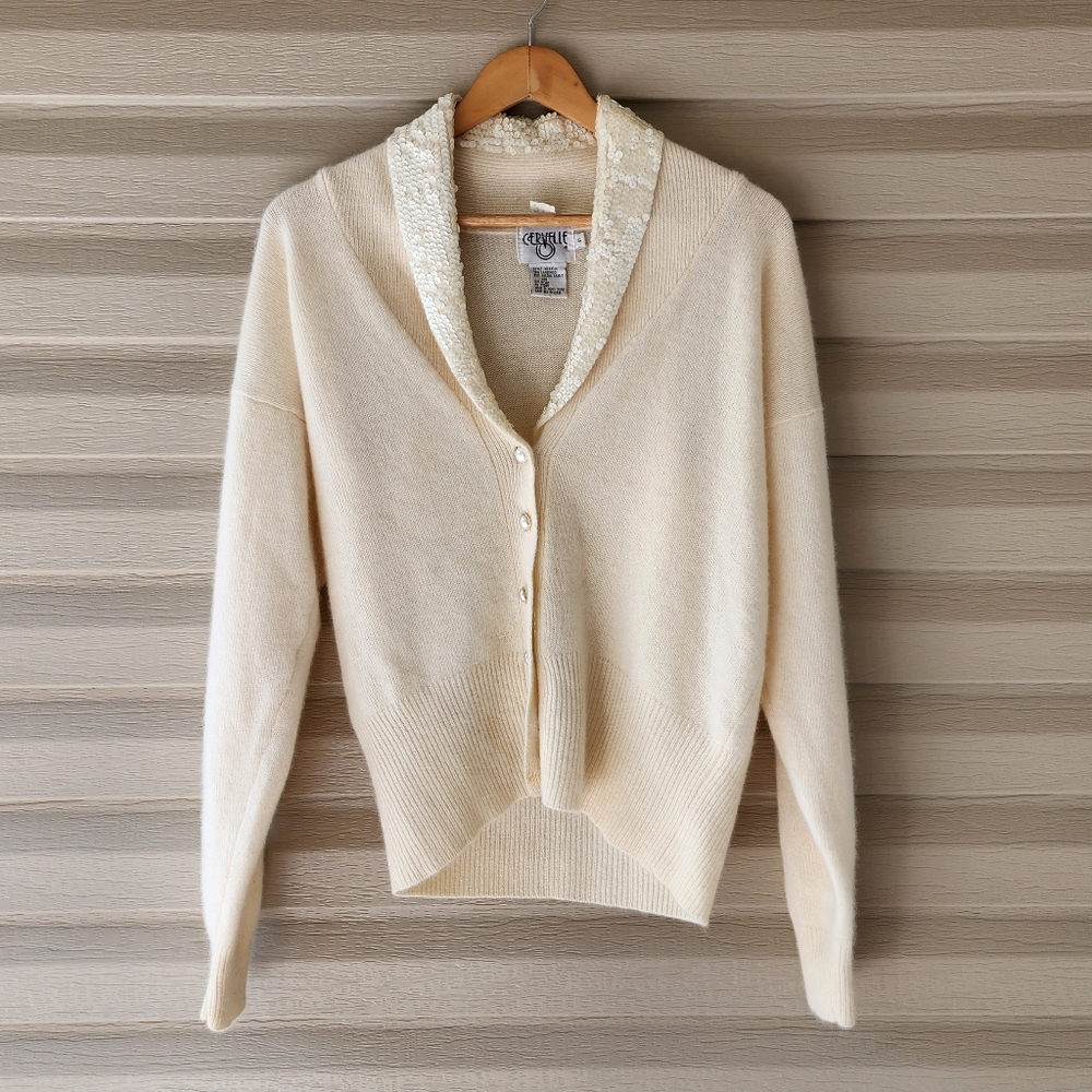 Vintage ivory lambswool angora sequined sweater